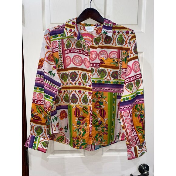 Sigrid Olsen Womens M Multicolor Boho Patchwork Print Button-Up Long-Sleeve Shir - Picture 8 of 8